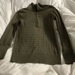 Cable Knit Quarter Zip - Army Green